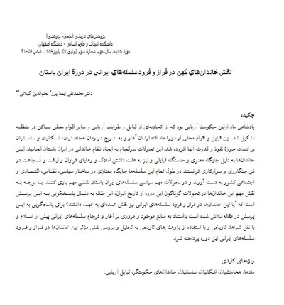 جلد کتاب نقش خاندان های کهن در فراز و فرود سلسله های ایرانی